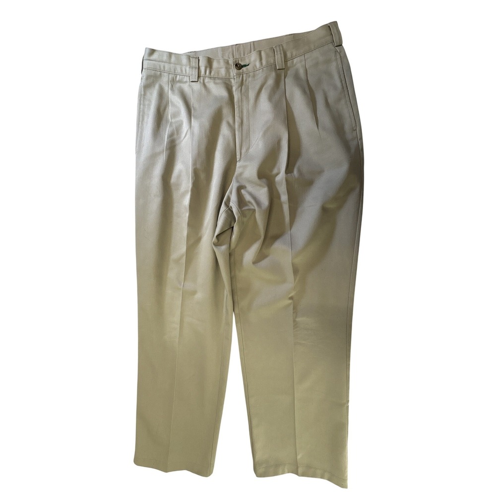 Tommy Hilfiger Mens 34x30 Khaki Pleated Chino Pants Tan Relaxed Fit Cotton Twill